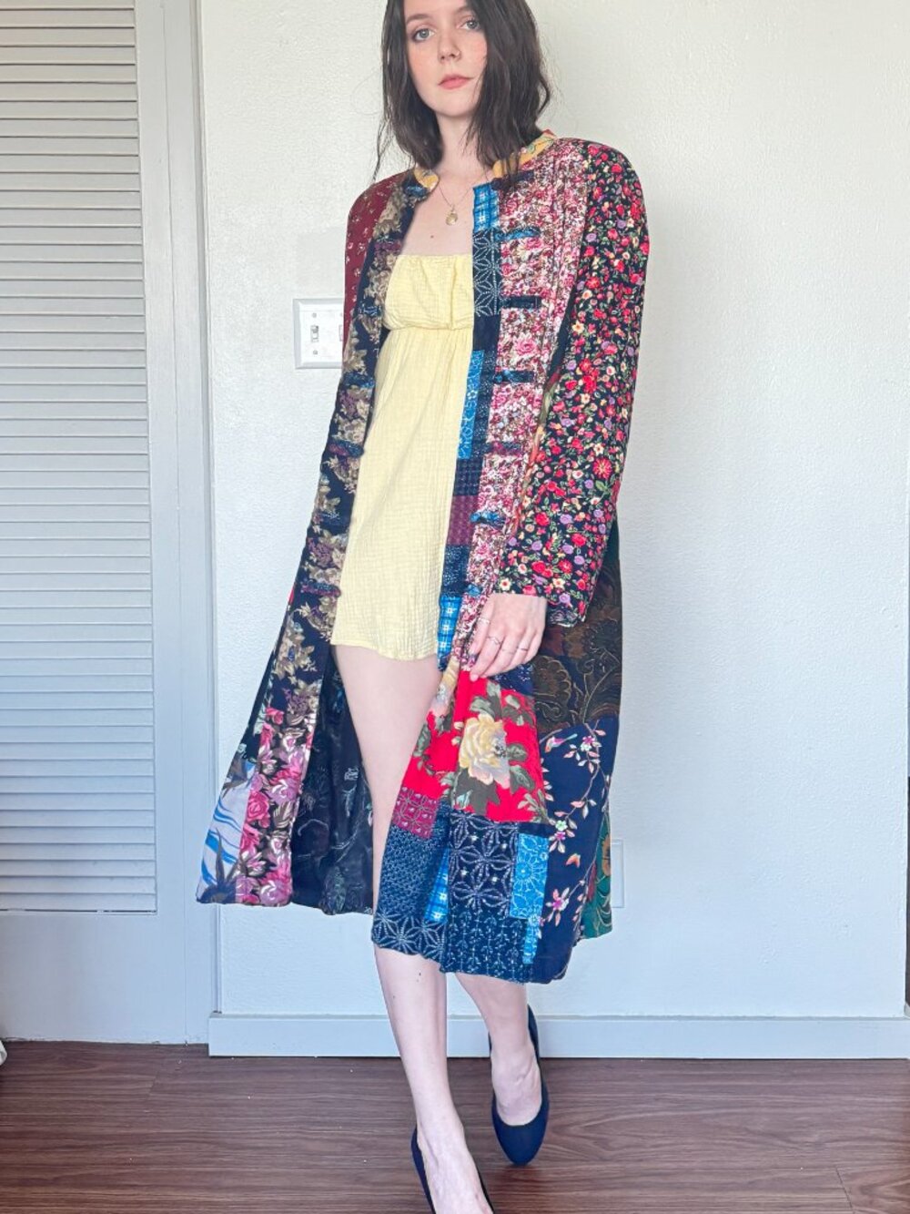 80s Patchwork Duster (XL) multicolor jacket dress vintage womens robe dress boho